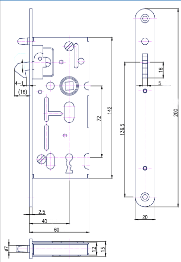 Zamok V6072/40/20mm   HOBES K-106A na posuvn dvere