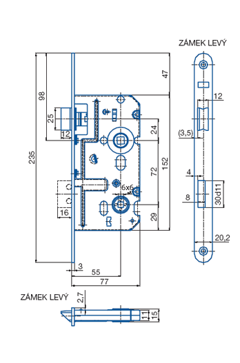 Zamok WC7672/55/20mm   HOBES K-222 Zn P