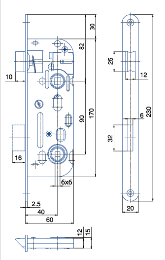 Zamok WC6090/40/20mm 6x6mm   HOBES 01-16 ZnB P/