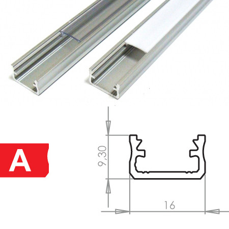 Profil na LED psik typ A na vrch hlink 2m 9,3x16 mm