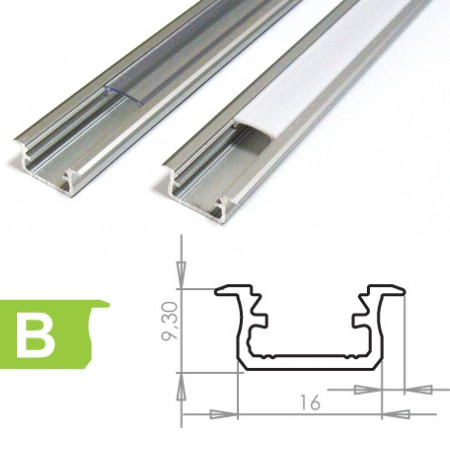 Profil na LED psik typ B na zafr. hlink 2m 9,3x16 mm