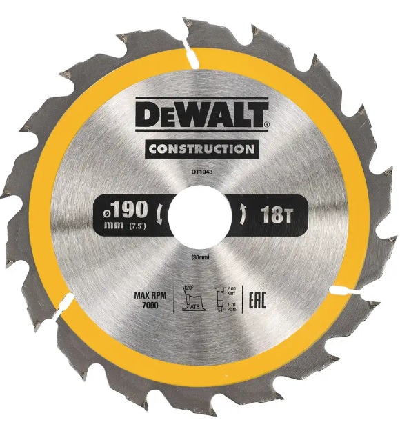 DEWALT DT1943 plov kot 190x30mm 18z. rychly pozdlzny rez